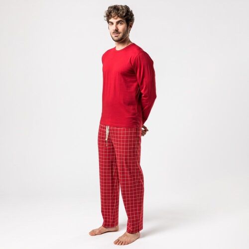 Pijama algodón organico Carmin check