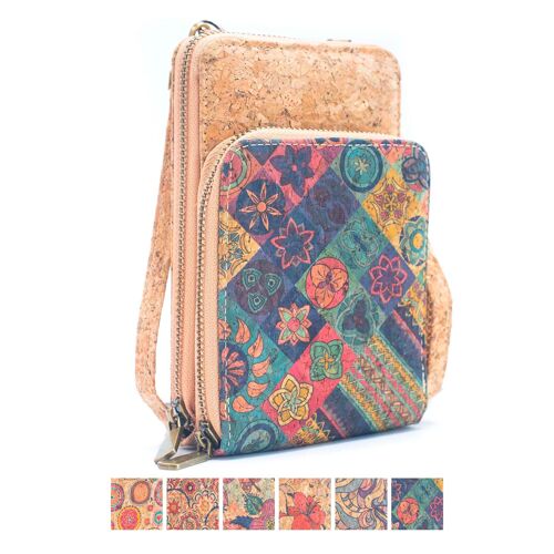 Natural Cork Crossbody double Zipper Wallet with Phone Compartiment BAGD-468