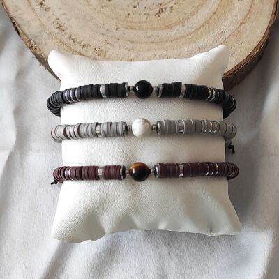 set of 3 adjustable bracelets natural stone polymer beads