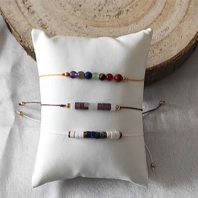 set of 3 natural stone bracelets with sliding cord