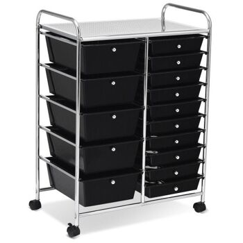 15-Draw Utility Rolling Organizer Cart Multi-Use Storage Noir 1