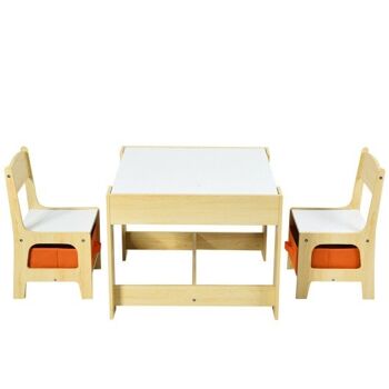 Chaises de table pour enfants avec boîtes de rangement Tableau noir Tableau blanc dessin naturel 1