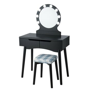 Coiffeuse avec grand miroir rond et 8 ampoules pour chambre noir 3