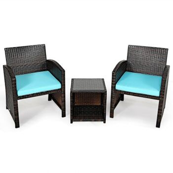 Ensemble de meubles en osier de rotin PE 3 pièces avec coussin canapé Table basse pour jardin Turquoise 3