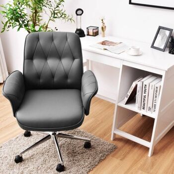 Chaise de loisirs de bureau à domicile moderne en cuir PU pivotant réglable avec accoudoirs gris 1