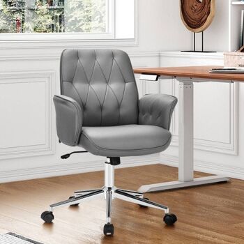 Chaise de loisirs de bureau à domicile moderne en cuir PU pivotant réglable avec accoudoirs gris 2