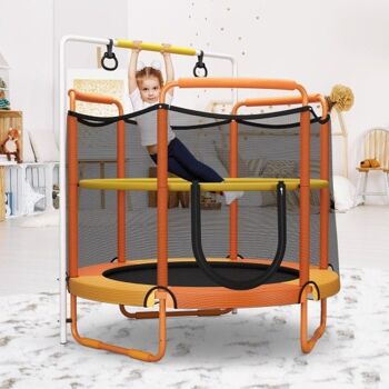 Trampoline de jeu 3 en 1 pour enfants de 5 pieds avec coussin de ressort en filet de protection-orange 2
