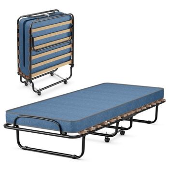 Lit pliant portable avec matelas en mousse à mémoire de forme et cadre en métal robuste en Italie Navy 3