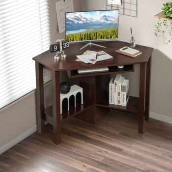 Bureau d'angle d'ordinateur d'étude en bois avec tiroir à café 2