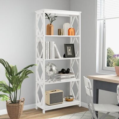 5-stufige moderne freistehende Bücherregal mit offenen Regalen-weiß