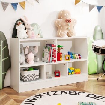 Kids 2-Shelf Bookshelf 5-Kube Organisateur de rangement pour jouets en bois-Blanc 2