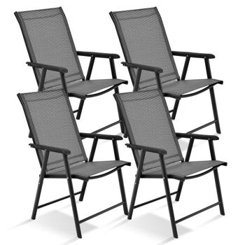 Lot de 4 chaises de patio pliantes portables pour camping en plein air Gris ZAS9574 3