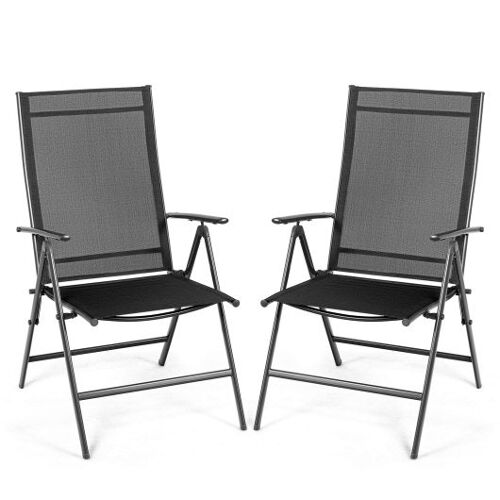 Set von 2 einstellbaren tragbaren Terrassenklappstuhlliedern-Black-Black