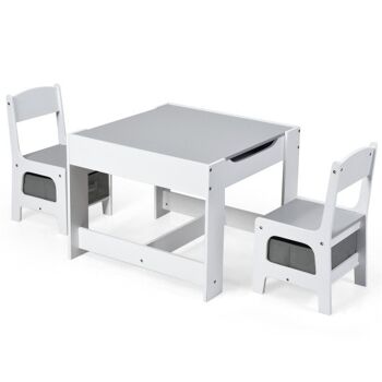 Ensemble de chaises de table pour enfants avec boîtes de rangement, tableau noir, tableau blanc, brouillon blanc 1
