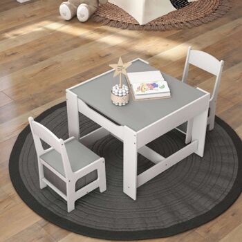 Ensemble de chaises de table pour enfants avec boîtes de rangement, tableau noir, tableau blanc, brouillon blanc 2
