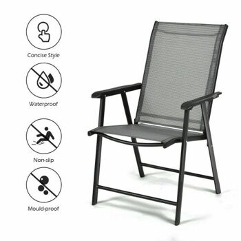 Lot de 2 Chaises de Terrasse d'Extérieur Pliantes-Gris-Gris 3