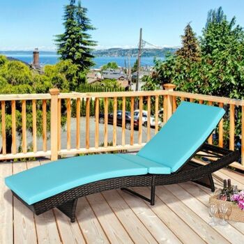 Chaise longue de patio en rotin réglable et pliable avec coussins Turquoise 1
