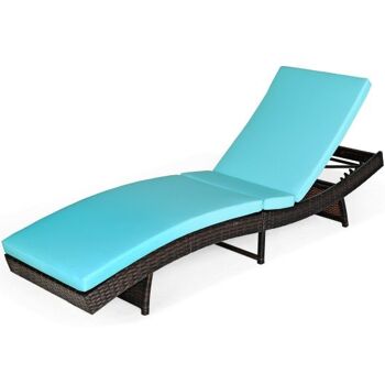 Chaise longue de patio en rotin réglable et pliable avec coussins Turquoise 3