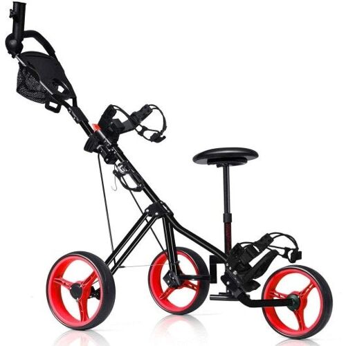 Faltbare 3 Räder Push Pull Golf Trolley mit Anzeigetaschen-rot