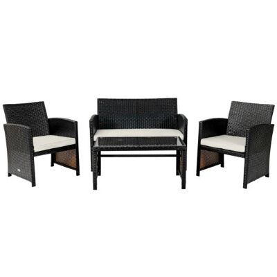 4pcs Patio Rattan gepolsterte Möbel Set-White