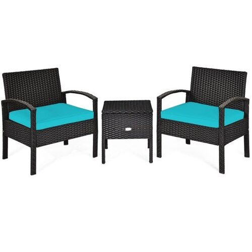 3-teiliges PE Rattan Wicker-Sofa-Set mit waschbarem und abnehmbarem Kissen für Terrassen-Turquoise