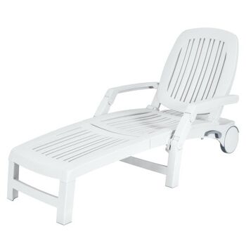 Chaise longue de patio réglable avec roues résistantes aux intempéries - Blanc 3