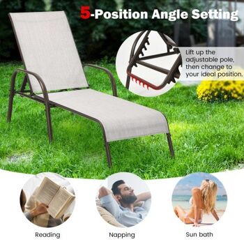 Chaise longue pliante de chaise de patio réglable avec dossier gris 2