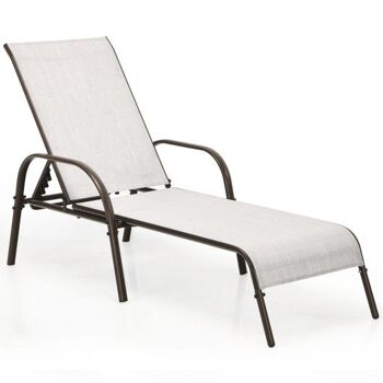 Chaise longue pliante de chaise de patio réglable avec dossier gris 3