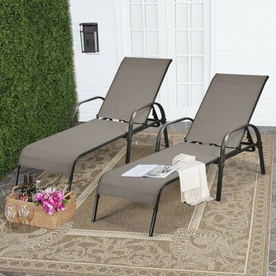 2 PCs Outdoor Patio Lounge Stuhl Chaise Stoff mit einstellbarer Liege-Armlehne-Brown