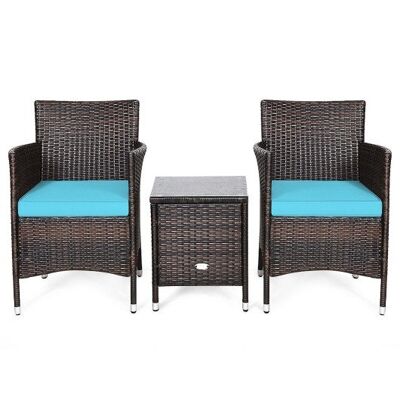 3 PCs Outdoor Rattan Wicker Furniture Set-Blue