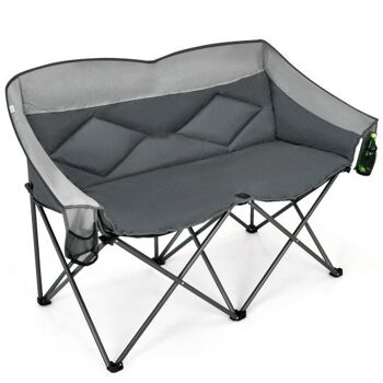 Chaise de camping pliante avec poches et dossier rembourré gris 1