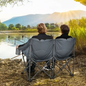 Chaise de camping pliante avec poches et dossier rembourré gris 2
