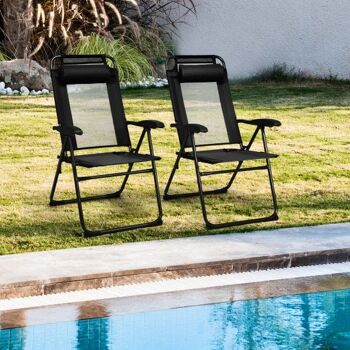 Lot de 2 chaises de patio pliantes réglables avec dossier réglable à 7 niveaux - Noir 1