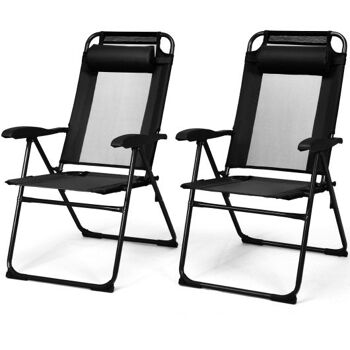 Lot de 2 chaises de patio pliantes réglables avec dossier réglable à 7 niveaux - Noir 3