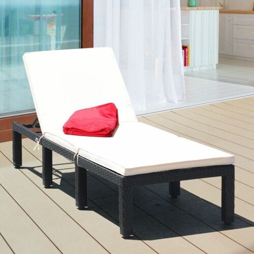 Patio Rattan Lounge Chair Chaise Couch gepolsterte Höhe einstellbar-Weiß