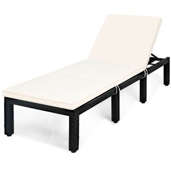 Chaise longue de patio en rotin, canapé rembourré, hauteur réglable, blanc 3