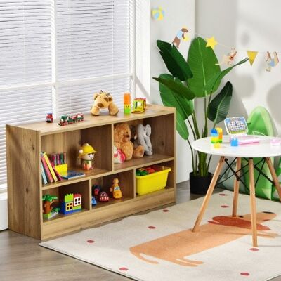 Kinder 2-Shelf-Bücherregal 5-Kube Holzspielzeugspeicher Schrank Organisator-Natural-Natural