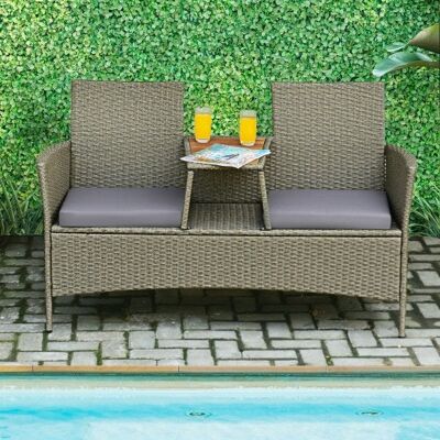 2-Personen-Terrasse Rattan Gesprächsmöbel Set mit Couchtisch