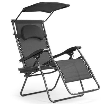 Chaise longue inclinable pliable avec porte-gobelet à baldaquin noir ZAS9788 1