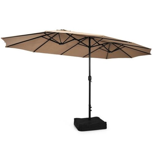 15 Fuß doppelseitiger Twin-Terrassen-Regenschirm mit Kurbel und Basisbraun