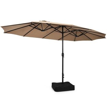 Parasol de patio jumeau à manivelle double face de 15 pieds avec base marron 1