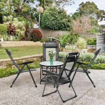 4 Stück Terrasse Garten Verstellbare Liegeklappstühle mit Kopfstützengrau