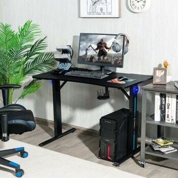 Bureau de jeu pour ordinateur de bureau à domicile avec lumière LED et support de poignée de jeu noir 1