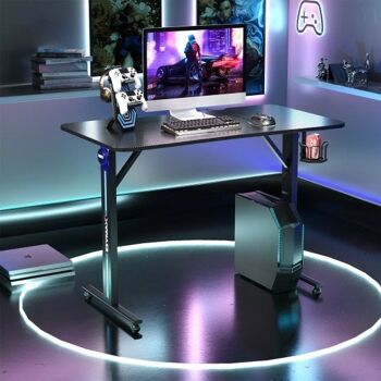 Bureau de jeu pour ordinateur de bureau à domicile avec lumière LED et support de poignée de jeu noir 2