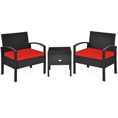3-teiliges PE Rattan Wicker-Sofa-Set mit waschbarem und abnehmbarem Kissen für Patio-Red