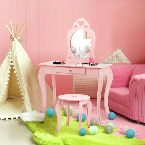 Kinder Prinzessin Make -up Dressing Play Tischset mit Spiegel -Pink