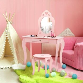 Napperon de jeu de maquillage princesse pour enfants avec miroir - Rose 1