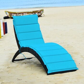 Klapper Terrasse Rattan Chaise longue portable avec coussins Turquoise 2