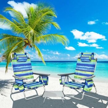 2 Packs 5-Position Outdoor Outdoor Backpack Beach Table Chair Deck Chair Set-Blue Set-Blue 1