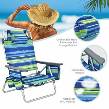 2 Packs 5-Position Outdoor Outdoor Backpack Beach Table Chair Deck Chair Set-Blue Set-Blue 2